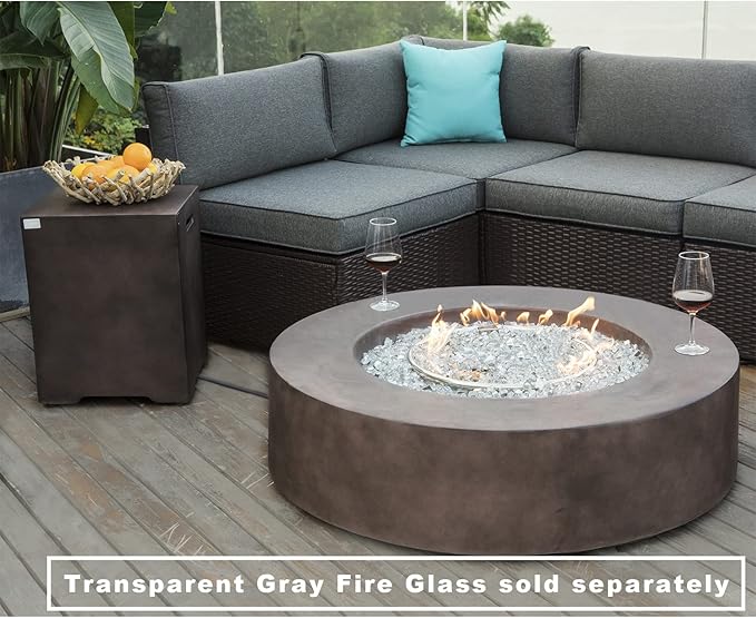 COSIEST 2-Piece Outdoor Propane Firepit Table Set w Tank Table, Certified, 42 inch Dark Fire Table (50,000 BTU) w 16 inches Tank Cover Side Table 20lb for Garden,Pool,Backyard