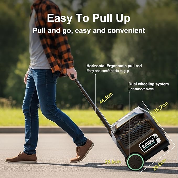 IEE 2400W Portable Power Station with pull rod, 2048Wh LiFePO4 Battery Solar Generator With P2400, 1800W AC Charging，4×2400W AC Outlets (5000W Peak）for Home Backup,Power Outages, Camping
