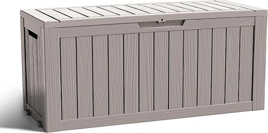 ROJIK Outdoor Storage Housing Deck Box - Waterproof Patio Furniture, Garden Tools, Cushions, Pool Accessories Storage Bench with Lockable Lid and Side Handles (Grey 76 Gal)