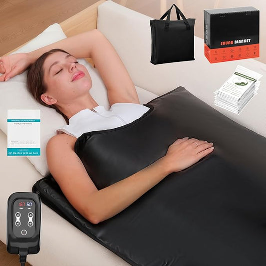 Infrared Sauna Blanket for Home: Premium PU Leather Portable Far Infrared Heating Blanket for Full Body Detox & Relaxation – Adjustable 95-167℉ & 20-60 Min Timer 71 x 31.5Inch