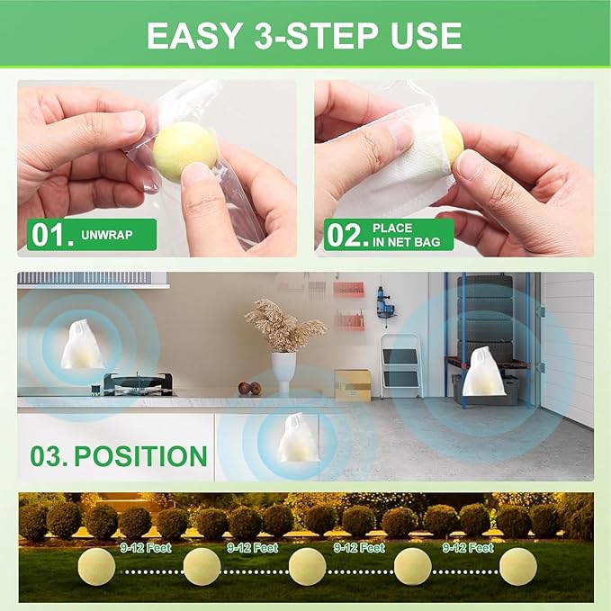 Rodent Repellent with Peppermint Oil - Mouse, Rat & Squirrel Repellent Balls for Garage, Attic, Car Engines - Natural Mice/Mole Deterrent for Indoor/Outdoor, Safe for Humans & Pets