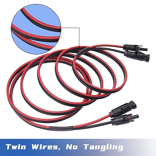 Solar Cable 5 Feet 2x10 AWG Twin Wire Solar Extension Cable, Copper Strand with Female and Male Connectors on Both Ends, Solar Panel Cable Wire & Adaptor for Home, Shop and RV Solar Panels
