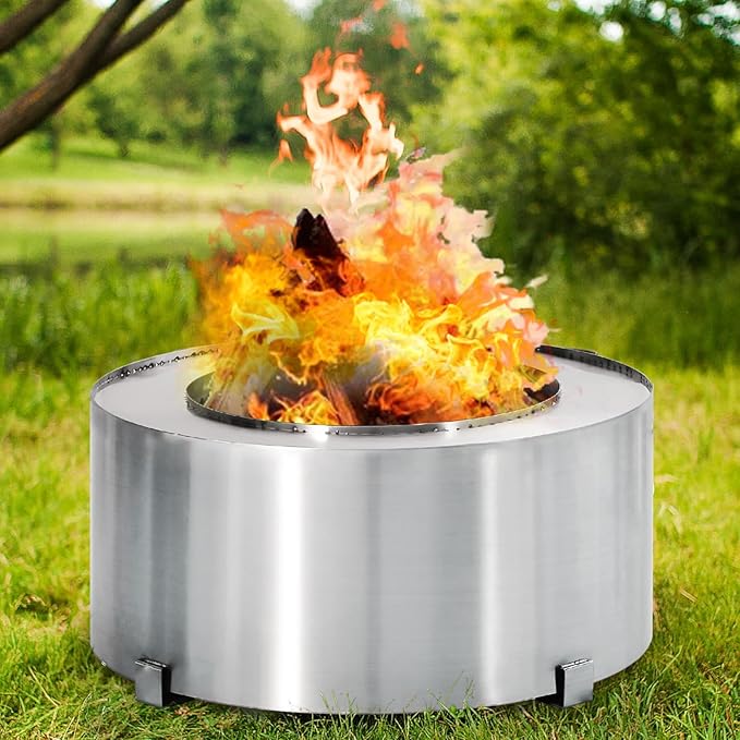 28.5" Smokeless Fire Pit, Stainless Steel Outdoor Firepit, Bonfire Fire Pit, Wood Burning Stove for Patio, Backyard, Camping