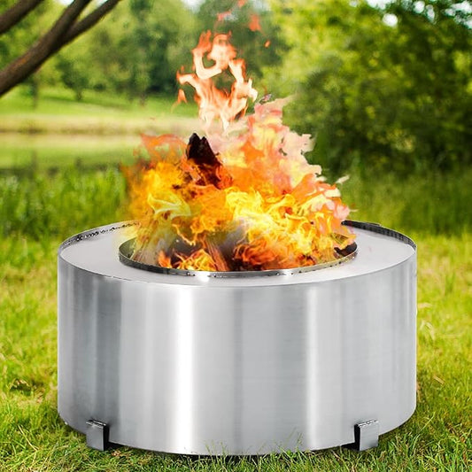 28.5" Smokeless Fire Pit, Stainless Steel Outdoor Firepit, Bonfire Fire Pit, Wood Burning Stove for Patio, Backyard, Camping