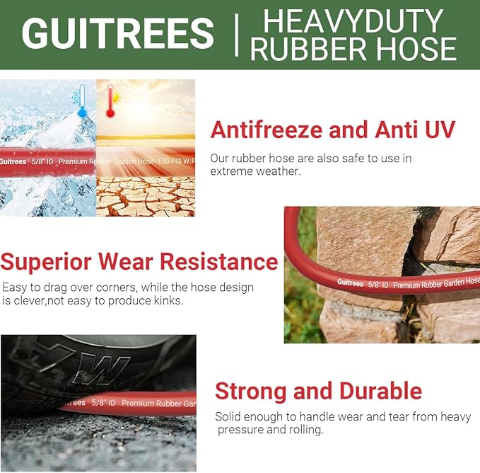 75FT 5/8 Heavy Duty Rubber Garden Hose - 200psi Working, 1000psi Burst - Hot/Cold Water - Five-Layered Braiding for Durability - Versatile for Gardening, Agriculture, Construction(Red)