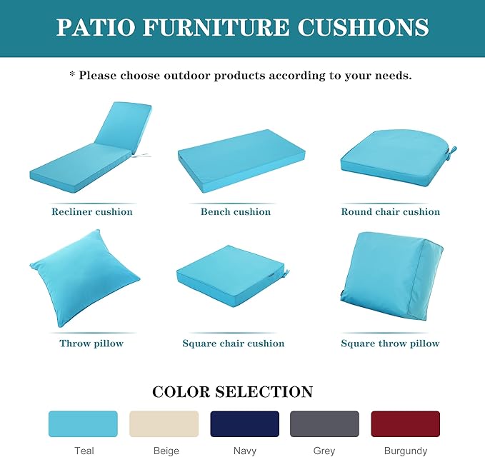 Outdoor Chaise Lounge Cushion Set of 2, Fadesafe Water-Repellent Lounge Deck Reclining Chair Cushions for Patio Furniture Lawn Pool Resort Hotel, 72x21x3 Inch, Teal