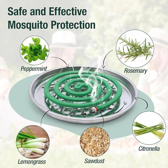 20 Pack Natural Mosquito Repellent Coils, Plant-Based Cintronella Long-Lasting Protection, DEET-Free Mosquito Repellent, Safe for Patio, Camping, Backyard, and Poolside Use, 1 Holder 2 Stands