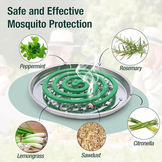 20 Pack Natural Mosquito Repellent Coils, Plant-Based Cintronella Long-Lasting Protection, DEET-Free Mosquito Repellent, Safe for Patio, Camping, Backyard, and Poolside Use, 1 Holder 2 Stands