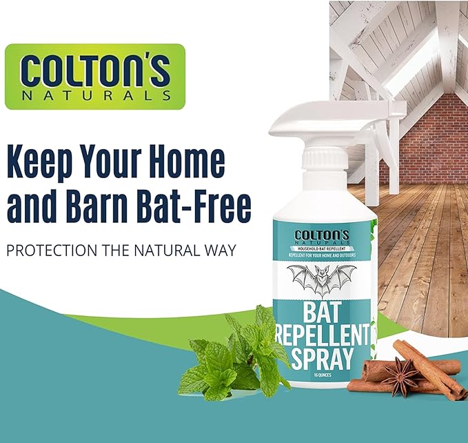 Bat Repellent Spray - Indoor/Outdoor Natural Deterrent, Discourage Invasion/Nesting Attic, Barnes, Homes, Garages (16 oz)
