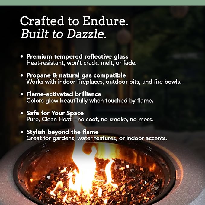 Fire Glass for Fire Pit - Black - 0.5 Inch 18 lbs - High Luster Reflective Tempered Glass Rocks for Natural or Propane Gas Fireplace or Fire Pit (0.5 Inch - Ref. Black, 18.00, Pounds)…