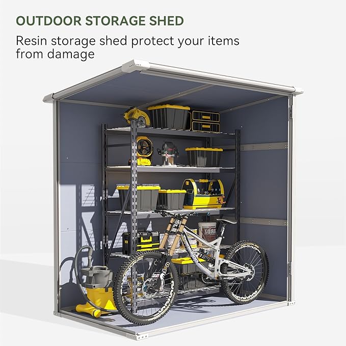 Aoxun 5 x 3 FT Outdoor Storage Shed, Resin Shed with Floor & Lockable Doors, Small Garden Shed Waterproof Plastic Tool Shed with Sloped Roof for Backyard, Garden, Patio, Lawn, Grey