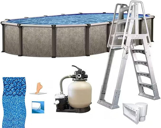 In The Swim 12' x 18' Oval Above Ground Swimming Pool - Epic Package - Featuring: Sand Filter, Pump System and A-Frame Ladder