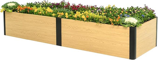 Vego garden Woodgrain Series Raised Garden Bed, 16'' Tall 2' x 8' Wooden-Look Metal Planter Box Outdoor for Gardening Vegetables, Flowers, Herbs