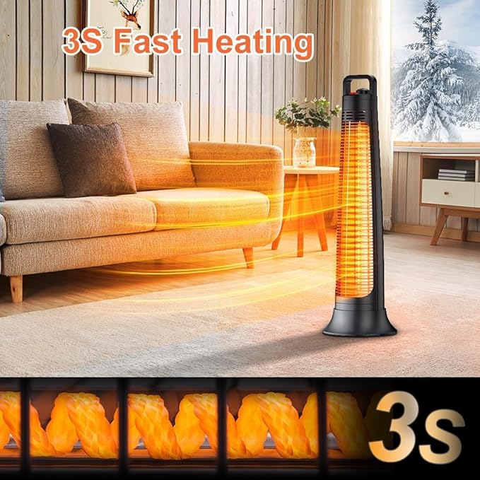 Outdoor Patio Heater, 1200W, 3S Instant Heating, Portable Infrared Heater with 60°Oscillating, 180min Timer, Tip-over & Overheat Protection, Super Quiet Electric Heater for Indoor Outdoor Use, Onyx
