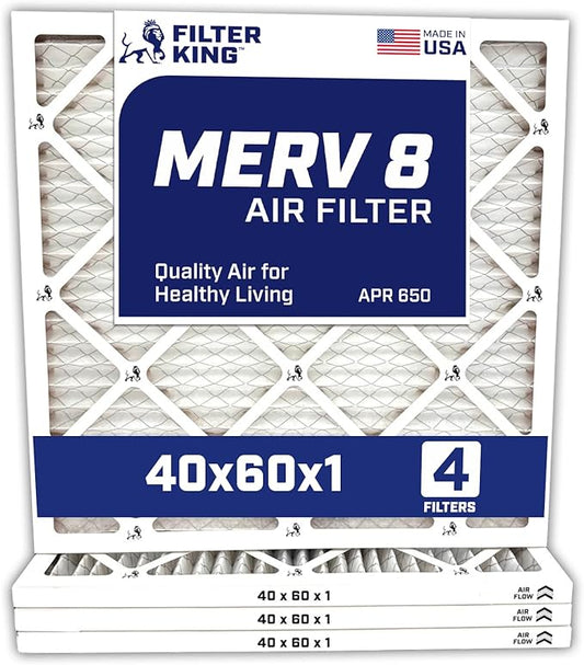Filter King 40x60x1 Air Filter | 4-PACK | MERV 8 HVAC Pleated A/C Furnace Filters | MADE IN USA | Actual Size: 40 x 60 x .75"