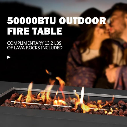 42" Rectangular Propane Fire Pit – 50,000 BTU Fire Table with Rain Cover, Rocks – Backyard Fire Pits Outdoor – Propane Gas Fireplace for Deck or Patio