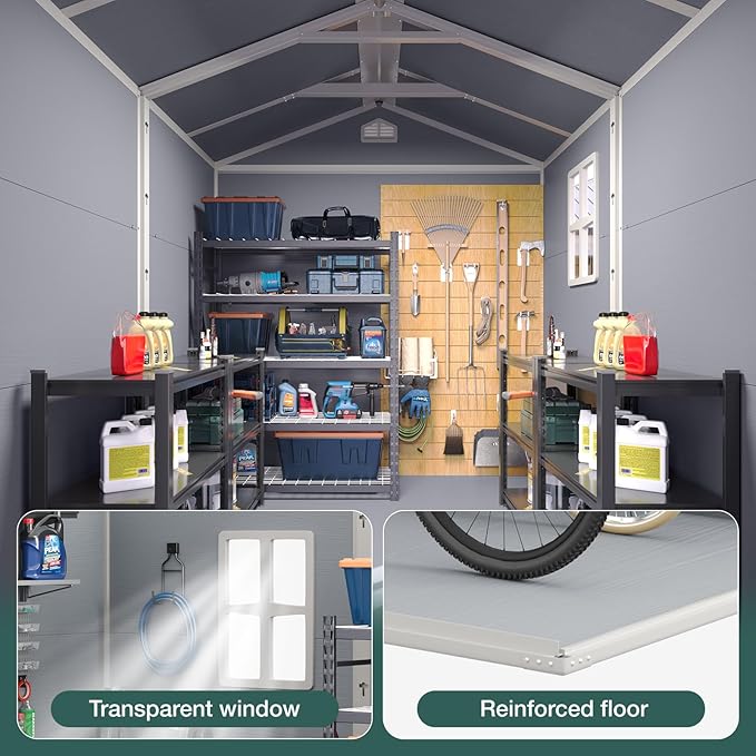 6x8FT Storage Shed Plastic Outdoor Storage Shed Waterproof Container House with Lockable Door and Transparent Window for Garden, Lawn, Backyard