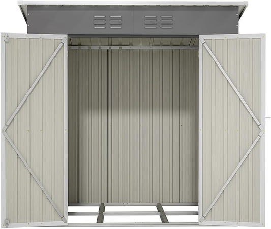 ZMAD Outdoor Storage Shed Metal, Large Garden Tool Sheds Outdoor with Lockable Doors, Waterproof Steel Utility Storage Building (Gray, 6 x 4 ft/Floor Frame)