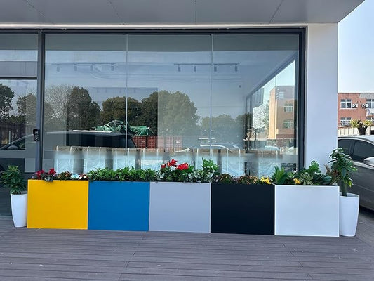 38" L x 13" W x 30" H Metal Tall Rectangular Planter - Large Planter Box for Outdoor Patio/Porch Modern Design for Plants, Flowers, Garden,Spliced Flower Pot (Black)