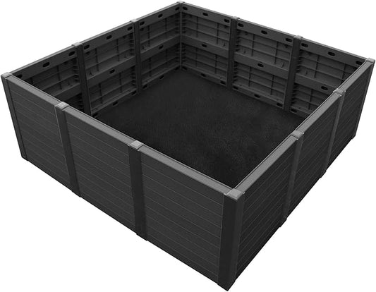 Tierra Verde 48-Inch x 48-Inch Raised Garden Bed with Tool-Free Connect System and Crafted from Recycled Materials, for Patios or Decks, Black