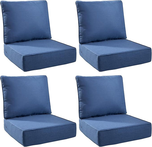 6" Thick Outdoor Cushions 24x24x6, 4-Set Deep Seat Patio Cushions with Removable Cover, Waterproof & Fade Resistant Replacement for Wicker Chair, Loveseat, Sofa - Blue