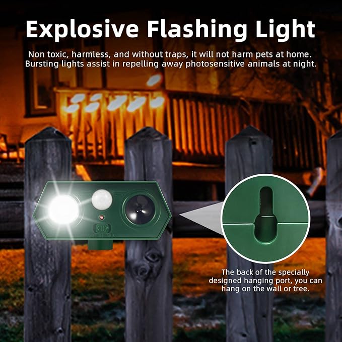 2025 Solar Ultrasonic Racoon Fortress Pro, Animal Repeller Deer Cat Repellent Devices Squirrel Rabbit Deterrent Outdoor with Motion Sensor&Flash Light to Scare Dog Skunk Out of Garden Yard(4Pack)