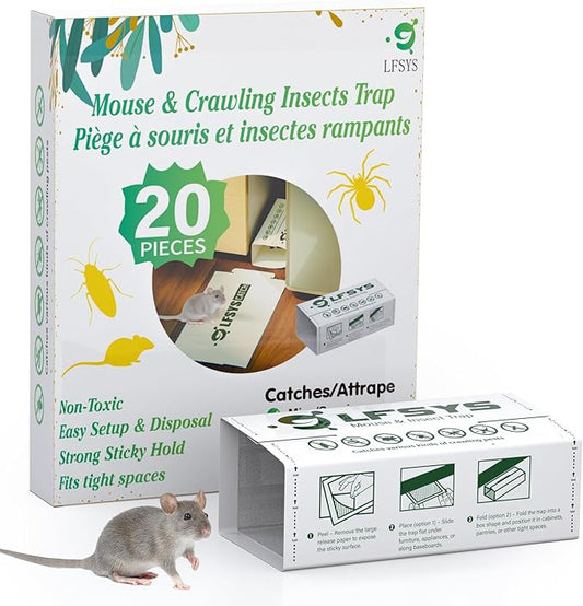 20 Sticky Insect Trap for Mice & Crawling Insects – Flat or Foldable, Scented Safe & Easy Indoor Use