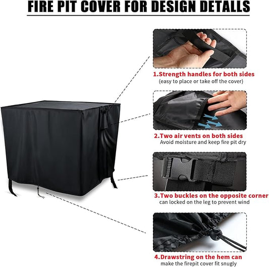 Rectangular Fire Pit Cover 43 inch,Propane Gas Fire Pit Table Cover,Outdoor Waterproof Firepit Table Cover - 43 X 28 X 27 Inch