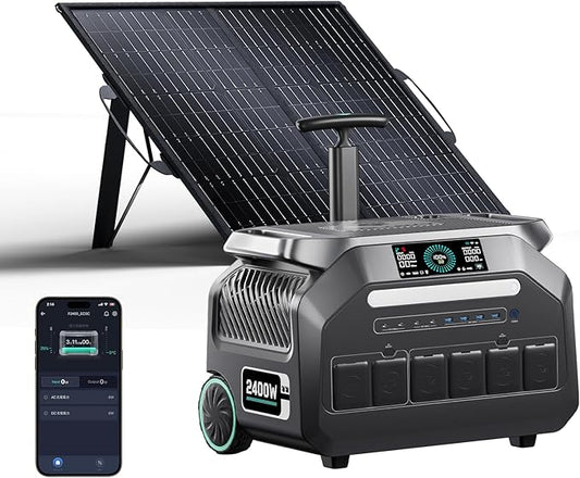 IEE 2400W/2048Wh Solar power station,P2400 Solar Generator(5000W Peak) With 100W Solar Panel,1800W Super Fast Charging,APP Control Emergency Power Station for Home, Camping, Power Outages