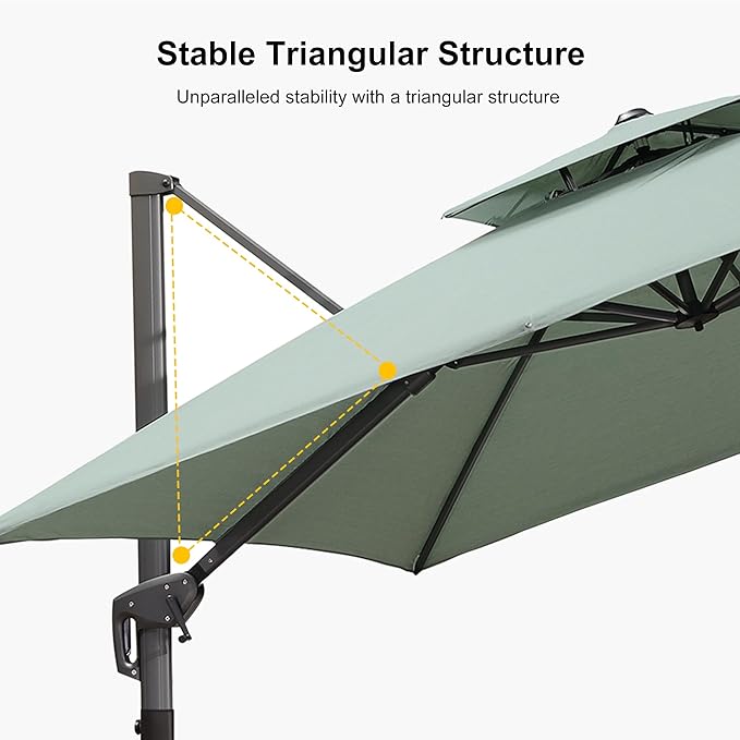 PURPLE LEAF 10 FT Cantilever Umbrella Outdoor Patio Umbrella, Large Offset Square Umbrella, Windproof Heavy Duty Hanging Outside for Patio, Mint Green