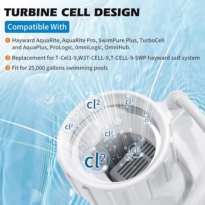 T-Cell-9 Pool Salt Cell Chlorinator Generator Replacement Part for Hayward T-Cell-9 T-CELL-9-SWP, Salt Cell up to 25K Gallon Inground Saltwater Chlorine Automation System
