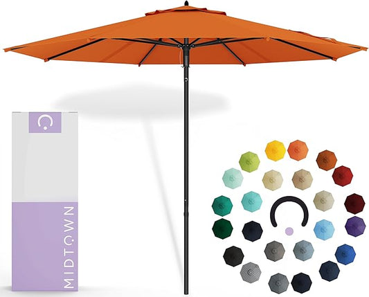 Midtown Umbrellas Push Pop Sunbrella Umbrella 10 Feet Large Outdoor Umbrella With Canvas Tuscan Fabric - Deck Patio Umbrella, Backyard Umbrella, Garden Umbrella & Pool Umbrella - Black Pole