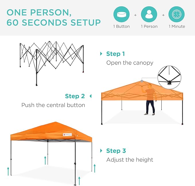 Best Choice Products 8x8ft 1-Person Setup Pop Up Canopy Tent Instant Portable Shelter w/ 1-Button Push, Case, 4 Weight Bags - Orange