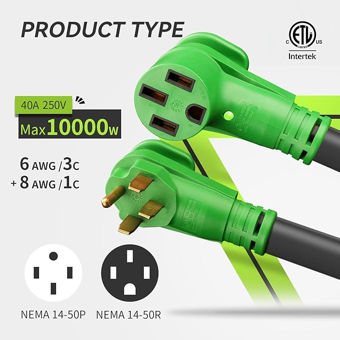 RVMATE 50 Amp 75 Feet RV/EV Extension Cord, Easy Plug in Handle, 14-50P to 14-50R with LED Indicator, ETL Listed