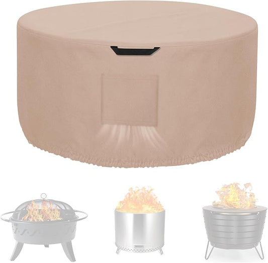 Kovshuiwe Round Fire Pit Cover-600D Fabric Waterproof and Resistant Material，Fits Outdoor For 18-22 Inch Fire Pit /Table Cover, Patio Fire Bowl Cover-22"DIA x 16"H, Khaki