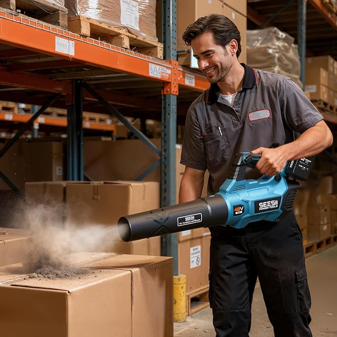 SEESII 40V Leaf Blower Cordless, 600CFM 160MPH Brushless Motor Leaf Blower with 2 * 5200mAh Batteries and Charger, Turbo Button & Variable Speed Control Electric Blower for Lawn Care, Dust and Debris