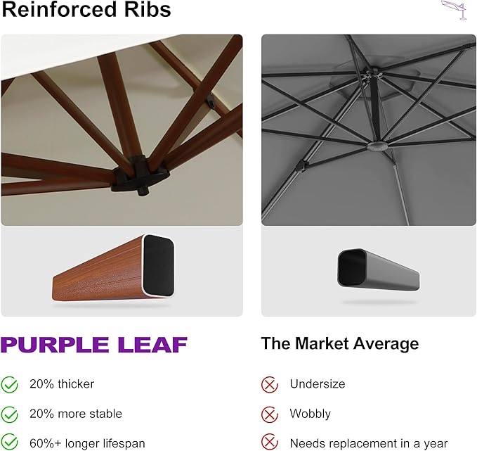 PURPLE LEAF 10ft Patio Umbrella Outdoor Round Umbrellas Large Cantilever Umbrella Windproof Offset Umbrellas Heavy Duty Sun Umbrella for Garden Deck Pool Patio, Cream
