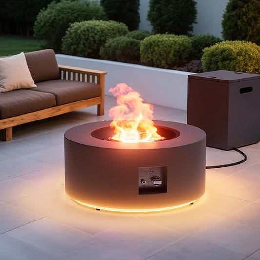 Outdoor Fire Pit Table Propane Gas Fire pits & Outdoor Fireplaces 30'' Round Firepit Table, 50,000 BTU Fire Table for Patio Set, Dark Grey