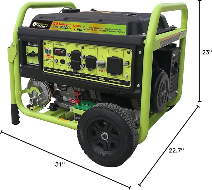 Green-Power America 12000 Watt Dual Fuel Portable Generator,Gas or Propane Powered,Recoil Start, Equipped with CO-Seizer CO Protection System,49 State Approved