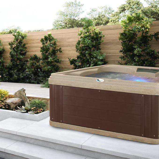 AquaLife Ariana™ 7-Person 30-Jet Non-Lounger Hot Tub with LED Lighting, Insulated Cover, Built-in Ice Bucket, Stainless Steel Heater and Ozonator