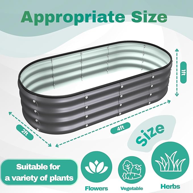 4x2x1 FT Raised Garden Bed Kit, Metal Planter Box Outdoor, Planters for Outdoor Plants, Flower, Vegetables, Herbs (Dark Gray,2PCS)