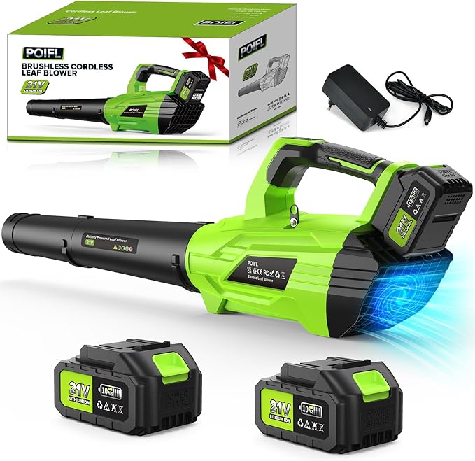 Leaf Blower, Leaf Blower Cordless, Two 4.0 Ah Batteries and Weight-Reducing Shoulder Straps for Leaves, Snow, Dust, Debris Cleaning