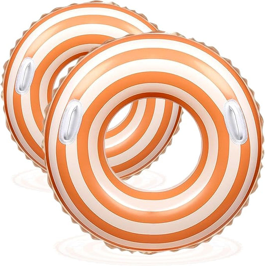 Large Striped Pool Floats- Inflatable Pool Floats for Adults- 2 Pack Striped Floaties Pool Tubes Swim Rings with Handles Inflatable Pool Float for Swimming Pool Party Lake Beach Adults