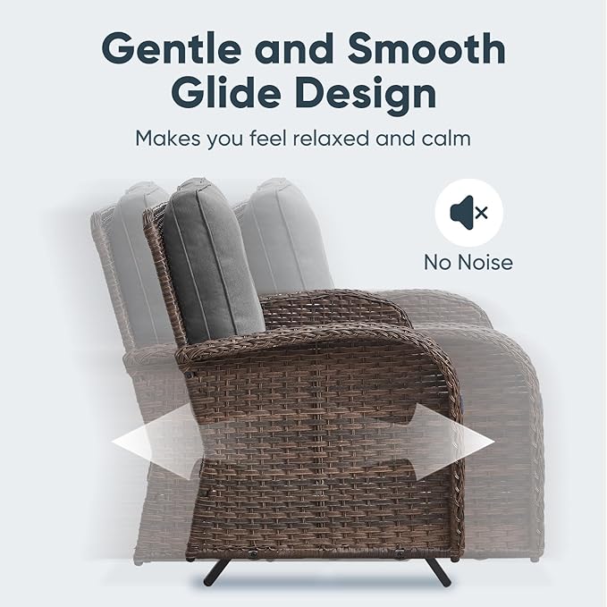 Belord 6 Piece Patio Conversation Sets - Wicker Patio Furniture Sets with Outdoor Swivel Rocker Chairs, Glider Loveseat Perfect for Patio Deck Backyard, Brown Wicker Grey Cushion
