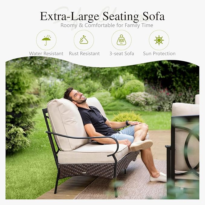 Sophia & William Patio Furniture Set with Fire Pit Table, 5 PCS Metal Outdoor Conversation Set with Fire Pit Table, 2 Swivel Chairs,1 Loveseat, 3-Seater Couch for Outdoor Seating, Backyard, Porch