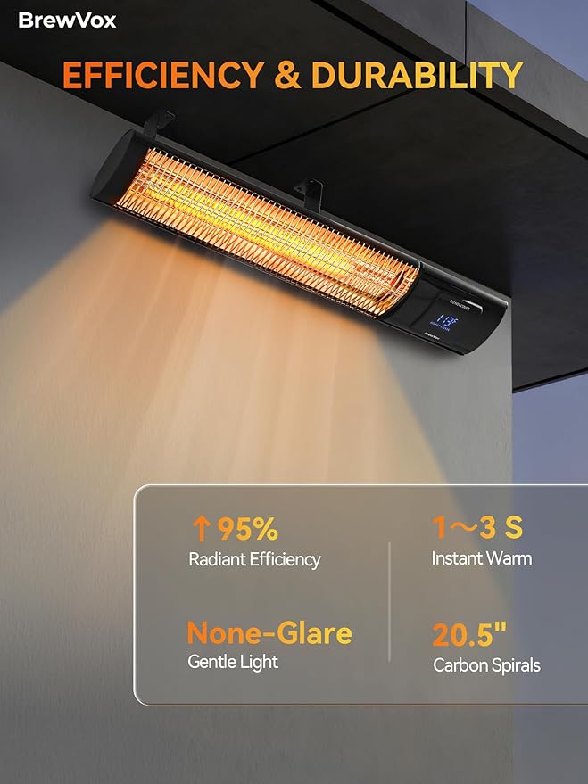 1500W Carbon Infrared Electric Outdoor Patio Heater with Thermostat, Instant Warmth, Smart App-Controlled Scheduling & Remote On/Off, IP65 Weatherproof, 24H Timer for Living Room, Bedroom, Garage