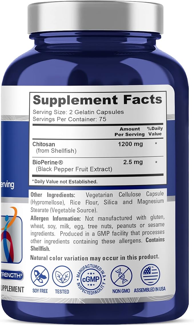 NusaPure Chitosan 1200mg 150 Caps (Non-GMO & Soyfree) with Bioperine