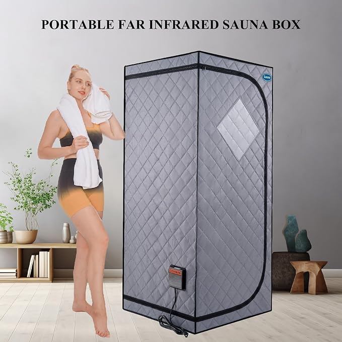 Person Steam Sauna for Men, Portable Sauna Tent for Women, 29.1"W Full Body Foldable Saunas Box with Infrared Panels, Heating Foot Pad, Folding Chair, for Home Apartment Spa Outdoor, Cement Grey