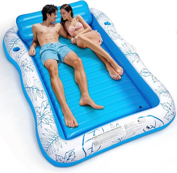 Inflatable Adult Pool Lounger Float - BAIAI Extra Large Beach Sun Tanning Floats Raft Sunbathing Water Lounge Floaties Tub with Drink Holder Blow Up Lake Suntan Floating Swimming Mattress Mat (XXL)