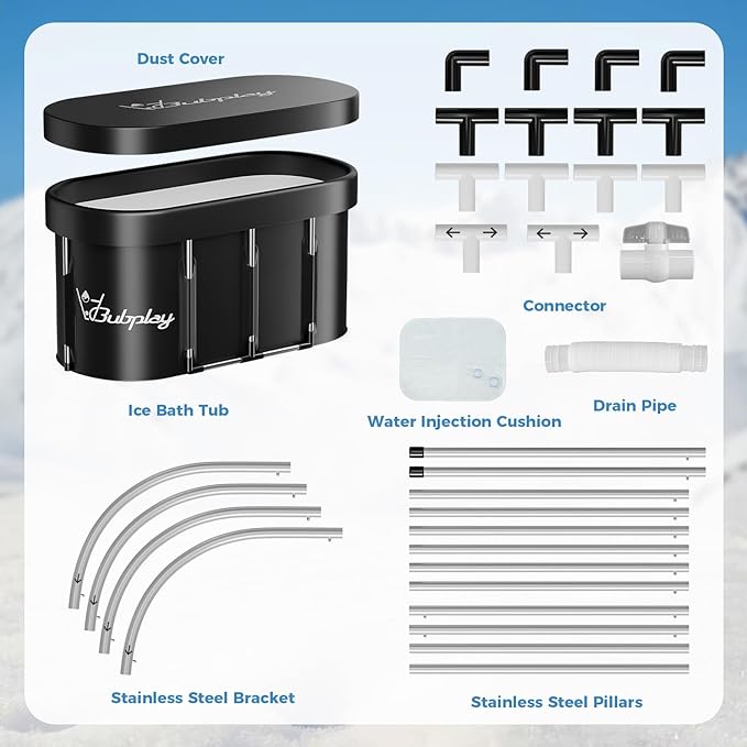 130 Gallons Large Oval Ice Bath Tub for Athletes & Adults, Cold Plunge Tub with Cover, Ice Plunge Tub for Recovery & Cold Water Therapy, Inflatable Ice Bath Barrel for Indoor Outdoor- Black